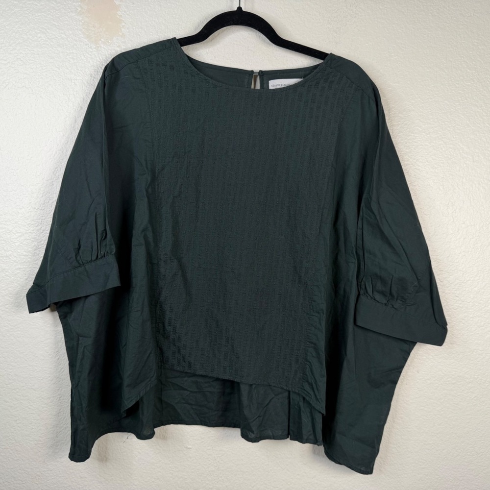 Season Reason by Lin & Reed Women's Top Blue Sz L Lagenlook Boxy Oversized Coast